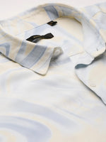 Men Spread Collar Abstract Cream Casual Shirt-ZEPTO-2226-Cream