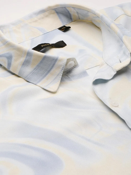 Men Spread Collar Abstract Cream Casual Shirt-ZEPTO-2226-Cream