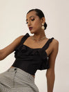 Veni Vidi Vici Black Frilled Tie Back Top