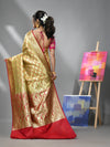 Coral Peach Silk Banarasi Saree With Zari Woven Designs-MA52BSL441050019