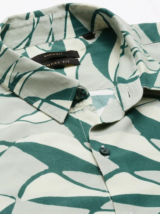 Men Spread Collar Abstract Green Casual Shirt-POLFAH-2104-Green