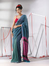 Teal Cotton Saree With Sequine Work And Zari Stripe Pallu-MA55CT06520120