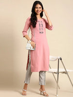 Women's Pink Solid Straight Kurta-SKC-814-Pink