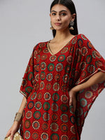 Women's Red Printed Kaftan Kurta-GW2334-Red