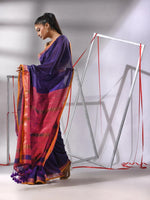 Blue Cotton Saree With Stripes Zari Pallu-MA55CT06520099