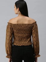 Women's Printed Brown Top-AE-10271-Brown