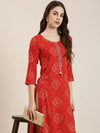 Women Red Printed Straight Kurta-AT-A901-K-Red