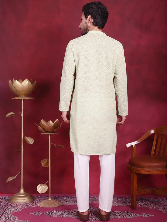 Chikankari Embroidered Kurta with Pyjama.-JOKP-5017Pista