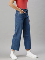 Women's Denim Wide Leg Blue Jeans-TRP4142B-Blue