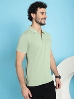 Venitian Men  Pique Matty Cotton Mint 2 Zipper Pocket Polo Neck T-Shirt