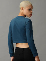 Women's Blue Solid Boxy Crop Top-AE-10536-Teal