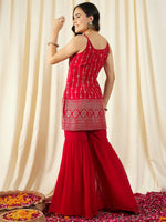 Kurta With Sharara in Red Color