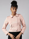 Women Solid Peach Biker Jacket-2058-Peach