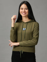 Women's Olive Solid Sweatshirt-RY-3787-Olive