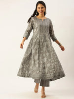 Women's Grey Printed Kurta Sets-RF-1335-Grey