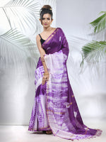 Violet And White Shibori Printed Silk Saree-MA56BSL34610001