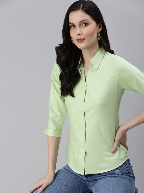 Women's Green Solid Shirt-AE-3331034-Green