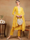 Ahika Women Yellow Viscose Rayon Embroidered Straight Kurta Pant Set