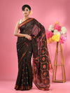 Black Cotton Blend Handwoven Saree With Zari Border-MA51BCT431600005