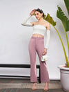 Women Light Pink Knit Bell Bottom Pants