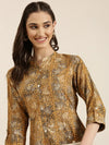 Women Mustard Printed A-Line Kurta-RJF-014-Mustard