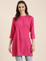 Women Fuchsia Solid Straight Kurti-RJF-001-Fuchsia