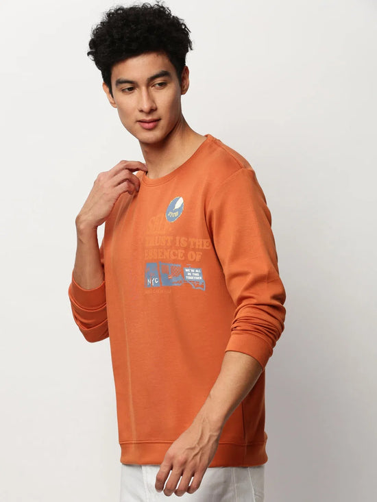 Men Orange Graphics Casual Sweatshirts-STCW-PW-432-Orange