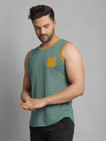 Rigo Self Texture Stripe Cotton Sleeveless Vest T-Shirt