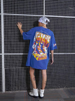 Women Royal Blue FUN Printed Oversized T-Shirt Dress