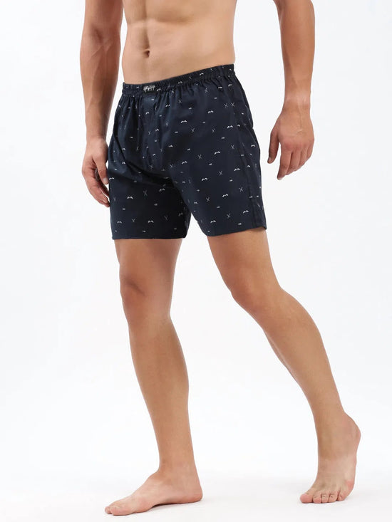 Men Printed Navy Blue Boxer-142-4-Navyblue