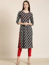 Women Black Printed Straight Kurta-AT-A792-K-Black