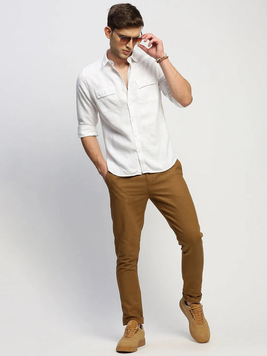 Men White Solid Shirt-ANAH-1677-White