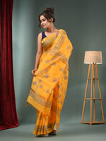 Yellow Blended Silk Handwoven Saree With Flower Designs-MA50BSL34710010