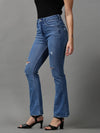 Women's Blue Solid Bootcut Denim Jeans-GZ-5273-2-Blue