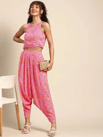 Crop top with Dhoti Pants in Pink