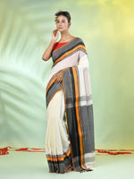 Off White Cotton Saree With Temple Borders-MA66CT43640015