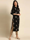 Women's Black Printed Straight Kurta-GW-828-P-Black