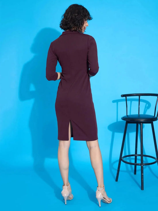 Women Burgundy Front Wrap Bodycon Midi Dress