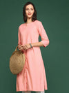 Women's Peach Solid Straight Kurta-DF-1423-Peach