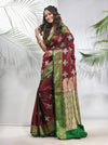 Maroon Embroidered Motifs Silk Saree With Zari Borders-MA56BSL44940020