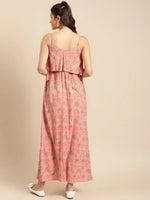 Printed Maxi with Flare yoke in Peach