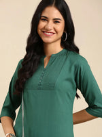 Women's Green Solid Straight Kurta-NJ-1078236-Green