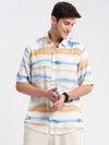 Men Spread Collar Abstract Off White Casual Shirt-ZEPTO-2221-Offwhite