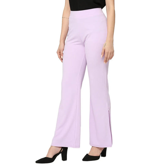 Smarty Pants Women's Polyester Lycra Slit Bell Bottom Lilac Formal Trouser