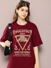 Dillinger Maroon Graphic Oversized T-Shirt-WMNCR502MRN-XS