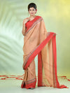 Beige Cotton Soft Saree With Contrasted Borders-MA62CT33720061