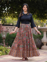 Women Solid Liva Rayon Black Shirt With Multi Color Skirt Co-Ord Set-S4560BLACKMULTI