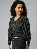 Women Black Striped Crop Corset Top-AE-10172-Blackwhite