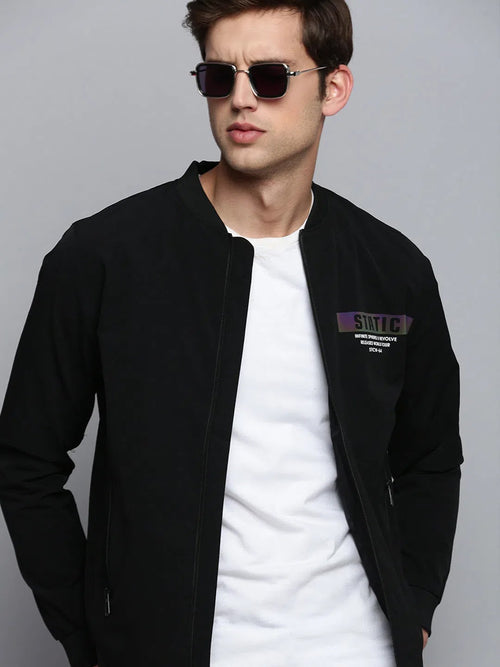 Men Black Solid Casual Jacket-STCW-J-20-Black