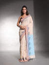 Ecru Cotton Soft Saree With Temple Border And Woven Designs-MA54BCT04660054